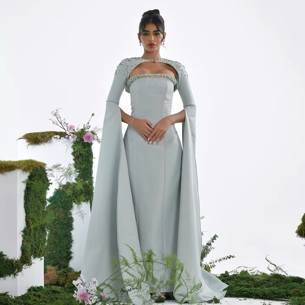 Luxury Arab Dress Modest Dress Engagement Dress Nikkah Dress Cape Sleeves Dress